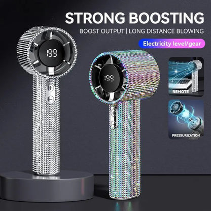 💎Luxury Diamond Bling Handheld Fan🌬️3 Speed Turbo Rechargeable Mini Fan With Digital Display
