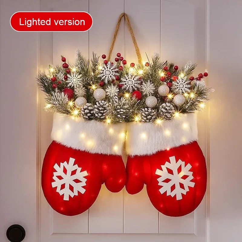 🔥49%OFF🎅 Flashing Christmas Glove Wreath · Create a warm and cosy Christmas atmosphere🧤🧦