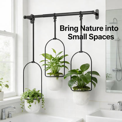 🌱 BESTSELLER |🌿Adjustable Hanging Window Planter Set – Metal Rod Plant Hanger with 3 Pots for Indoor & Outdoor Green Display