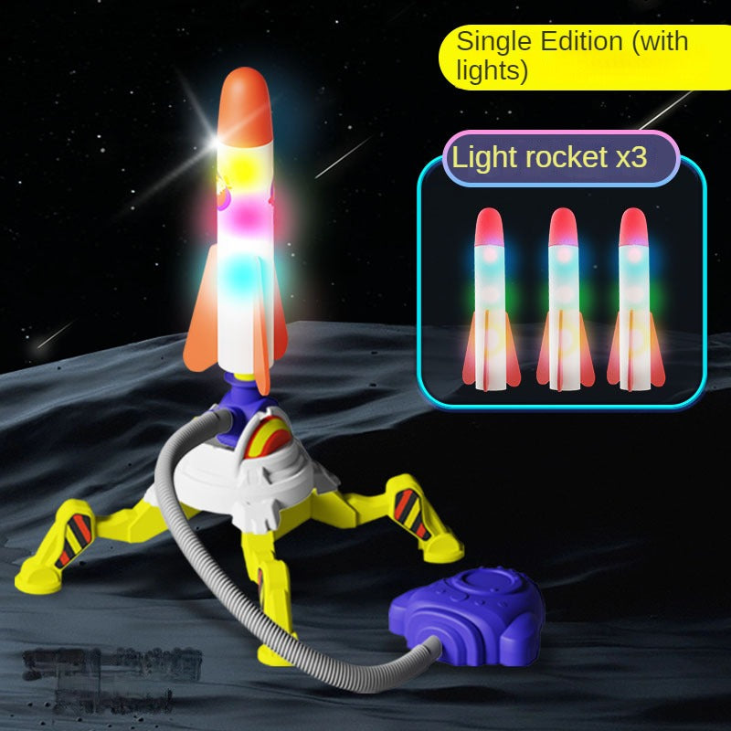 A kid stepping on a soaring little rocket🥳