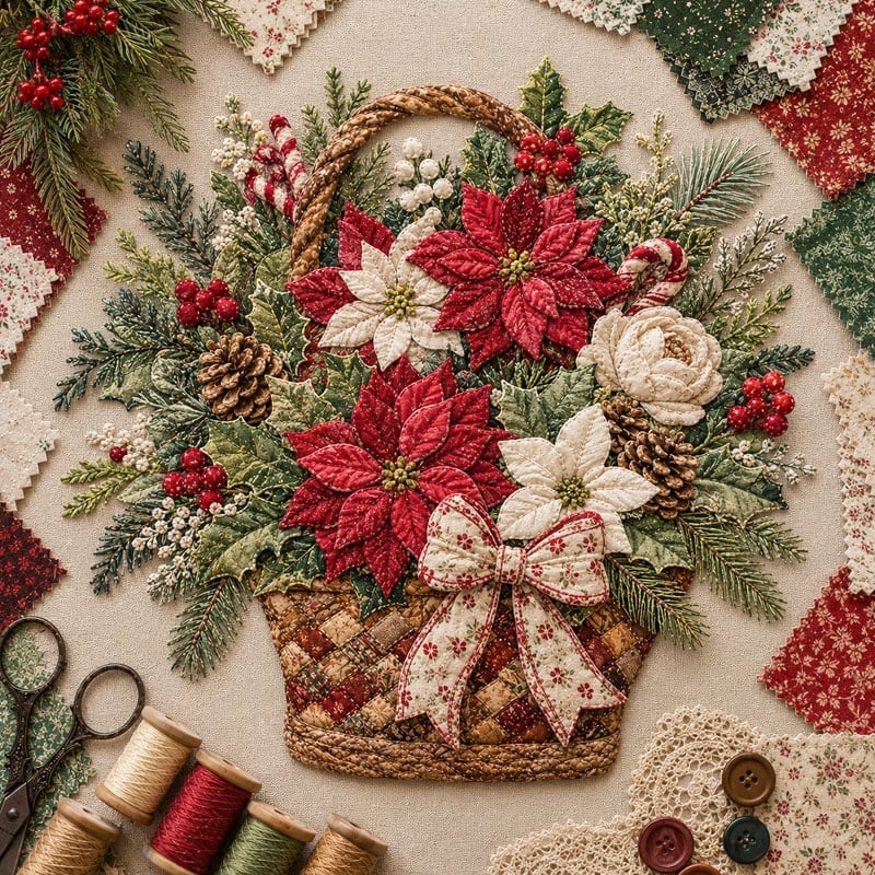 🔥HOT SALE🔥🌸🧵 Premium Floral Basket Patchwork DIY Kit | High-Quality Layered Fabric Bouquet with Raised Petals & Woven Basket Details ✨