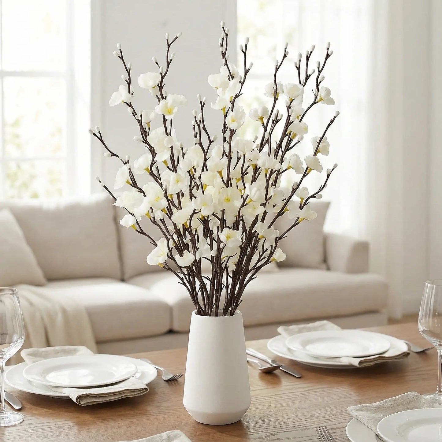 🌸 Artificial Plum Blossom Branches – Realistic Silk Flower Decor