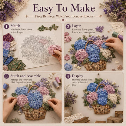 🔥HOT SALE🔥🌸🧵 Premium Floral Basket Patchwork DIY Kit | High-Quality Layered Fabric Bouquet with Raised Petals & Woven Basket Details ✨