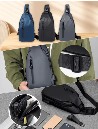🔥 Hot Sale | Men’s Waterproof Sling Bag with USB Charging Port