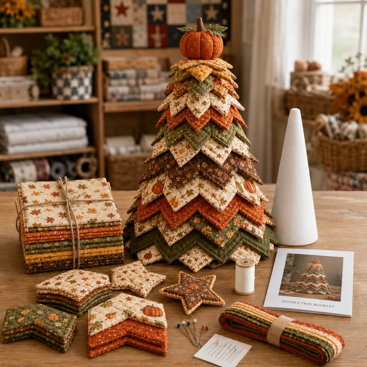 🔥LAST DAY 49% OFF - 🎄Americana Christmas Tree Quilt Kit – Easy Layered Fabric Holiday Décor for Quilting Lovers