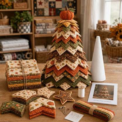🔥LAST DAY 49% OFF - 🎄Americana Christmas Tree Quilt Kit – Easy Layered Fabric Holiday Décor for Quilting Lovers