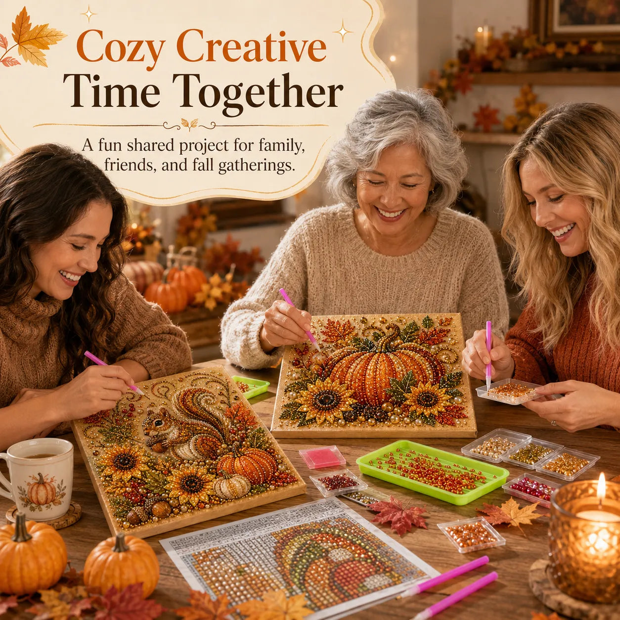 🔥🍂✨Autumn Pearl Painting Kit - Relaxing DIY Craft to Create Sparkling Fall Artwork