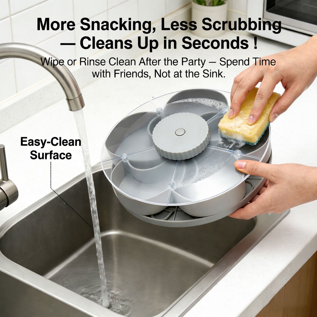 ✅ Rotating 5-Compartment Snack Tray👉Divided Spin & Snack Serving Tray