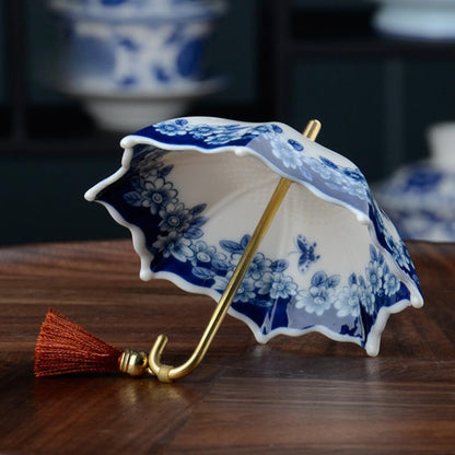 🍵 Five Thousand Years Blue and White Porcelain Umbrella Tea Infuser Set | Buy 2 Free Shipping