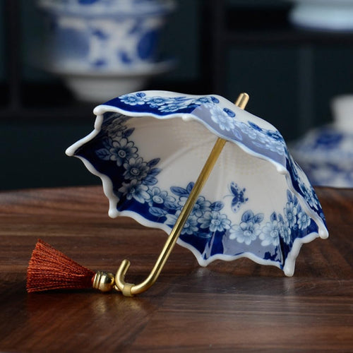 🍵 Five Thousand Years Blue and White Porcelain Umbrella Tea Infuser Set | Buy 2 Free Shipping