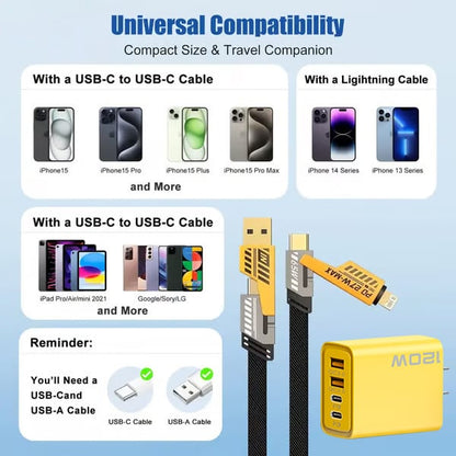 ⚡ Buy 1 Get 1 Free(2 Pcs) 🔥 Portable Fast Charger. Type C/USB A Dual Ports Adapter.4 in 1 Fast Charging Cable & Data Sync