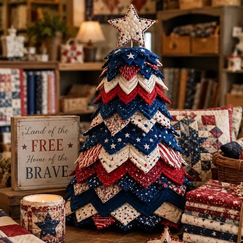 🔥LAST DAY 49% OFF - 🎄Americana Christmas Tree Quilt Kit – Easy Layered Fabric Holiday Décor for Quilting Lovers