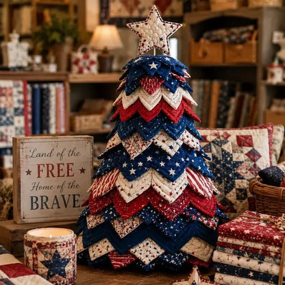🔥LAST DAY 49% OFF - 🎄Americana Christmas Tree Quilt Kit – Easy Layered Fabric Holiday Décor for Quilting Lovers