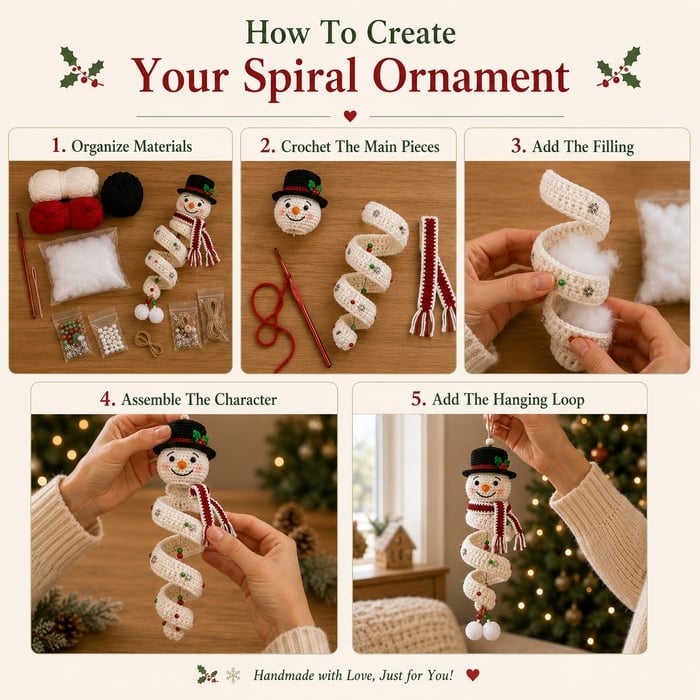 🔥 LAST DAY 49% OFF – ☃️ Crochet Snowman Spiral Ornament DIY Kit | Complete Beginner-Friendly Set with Soft Yarn, Crochet Hook, Festive Beads, Snowflakes & Step-by-Step Guide 🧶🎄✨