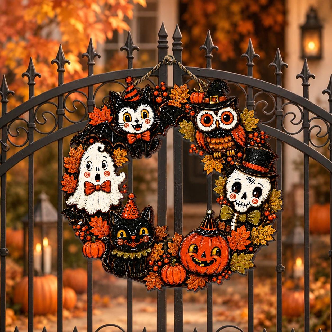 🎃 Hand-Carved 3D Halloween Wooden Door Hanger 👻