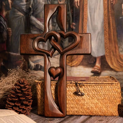 🕊️ Vintage-Style Wooden Marriage Cross with Intertwined Hearts - Hand-Carved ❤️