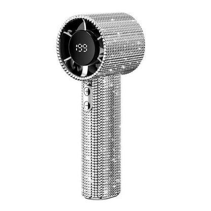 💎Luxury Diamond Bling Handheld Fan🌬️3 Speed Turbo Rechargeable Mini Fan With Digital Display
