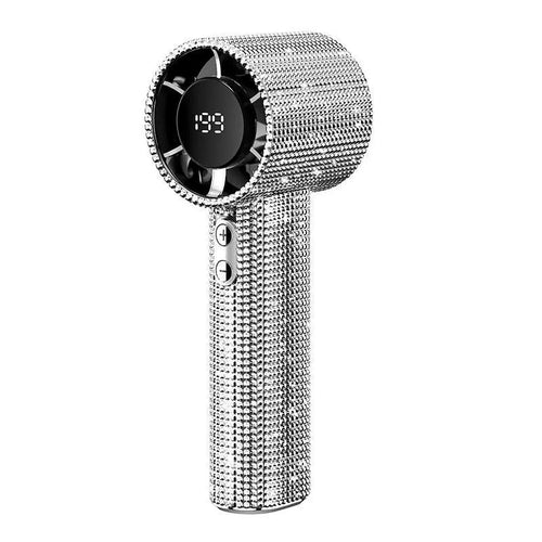 💎Luxury Diamond Bling Handheld Fan🌬️3 Speed Turbo Rechargeable Mini Fan With Digital Display