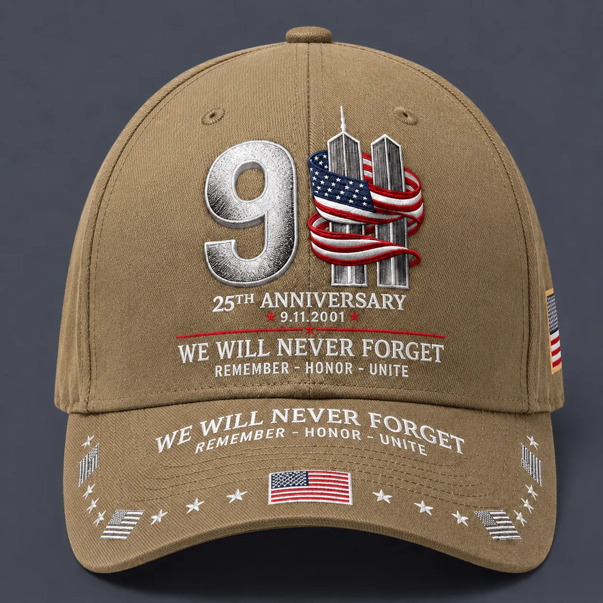 9/11 25th Anniversary We Will Never Forget Memorial Baseball Cap – Unisex Patriotic Memorial Hat🧢 Polyester