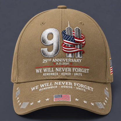 9/11 25th Anniversary We Will Never Forget Memorial Baseball Cap – Unisex Patriotic Memorial Hat🧢 Polyester