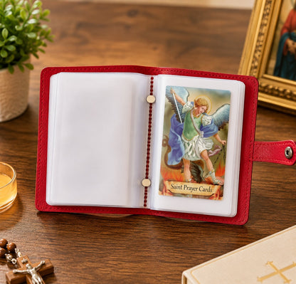 ✝️ Catholic Genuine Leather Holy Card Holder – Pocket Prayer Card Organizer with Snap Closure