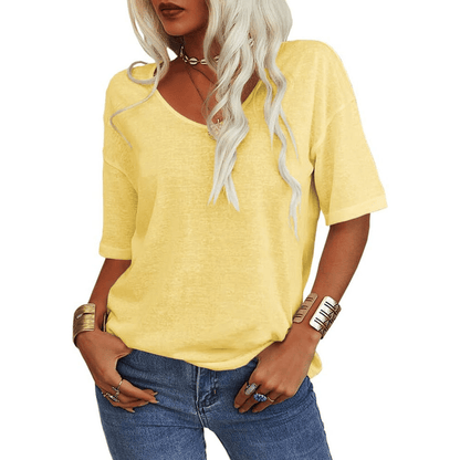 🔥 Women's Solid Color V-Neck T-Shirt Loose Fit Casual Daily Basic Top