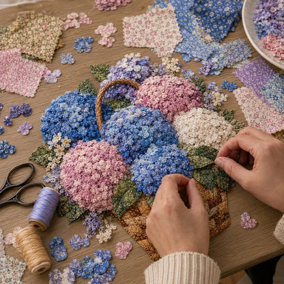 🔥HOT SALE🔥🌸🧵 Premium Floral Basket Patchwork DIY Kit | High-Quality Layered Fabric Bouquet with Raised Petals & Woven Basket Details ✨