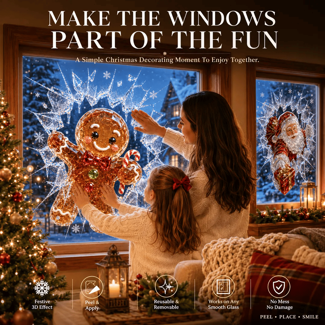 🔥HOT SALE 49% OFF✨🎄Crystal Christmas Break-In Window Decal — 3D Shattered-Glass Holiday Window Decoration