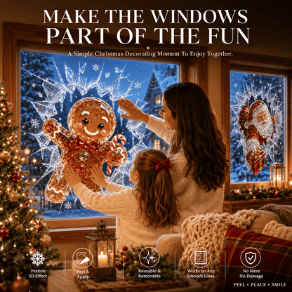 🔥HOT SALE 49% OFF✨🎄Crystal Christmas Break-In Window Decal — 3D Shattered-Glass Holiday Window Decoration