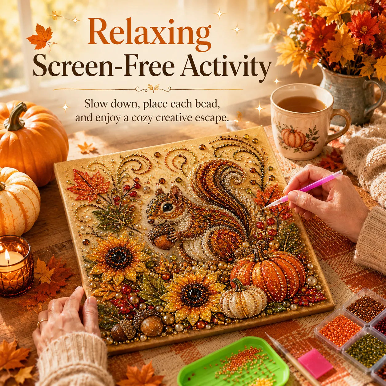 🔥🍂✨Autumn Pearl Painting Kit - Relaxing DIY Craft to Create Sparkling Fall Artwork