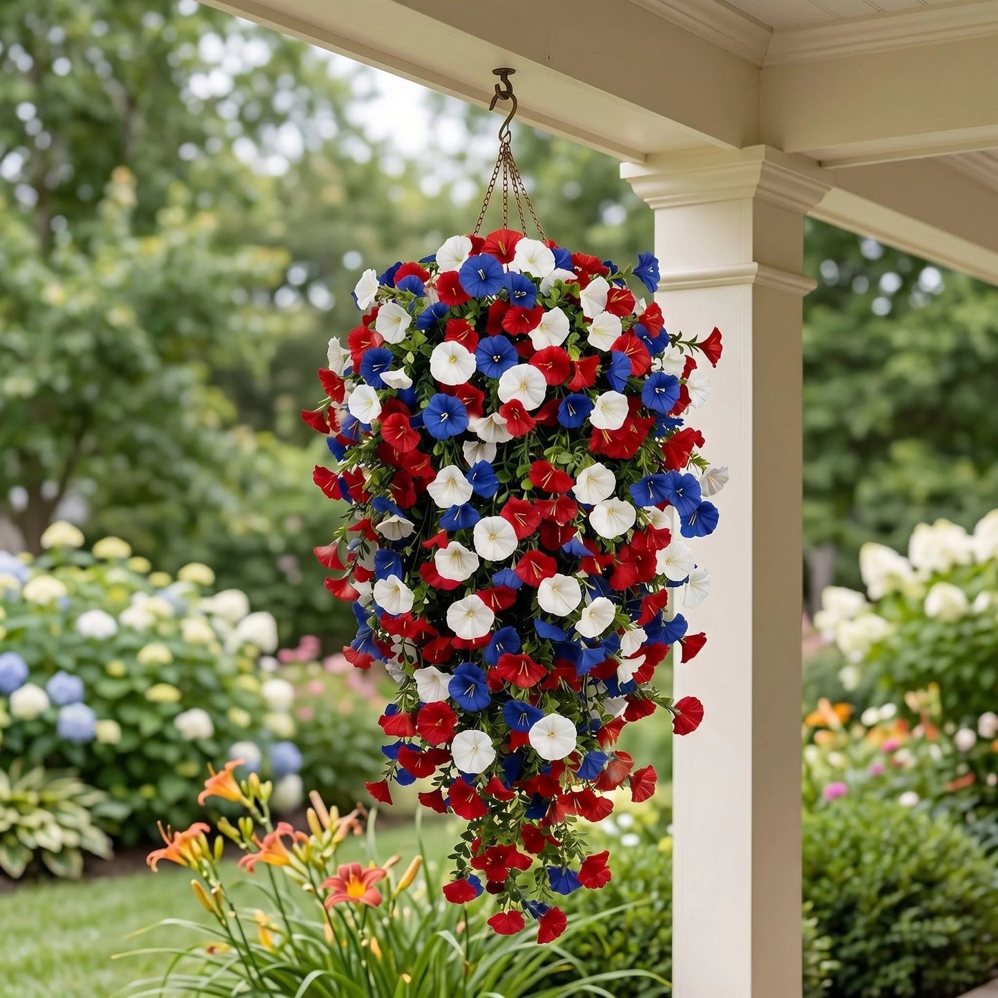 🏆Flash Sale-50% OFF⚡ 50K+ SOLD! Red, White & Blue Artificial Morning Glory Hanging Vines – 3-Piece Set