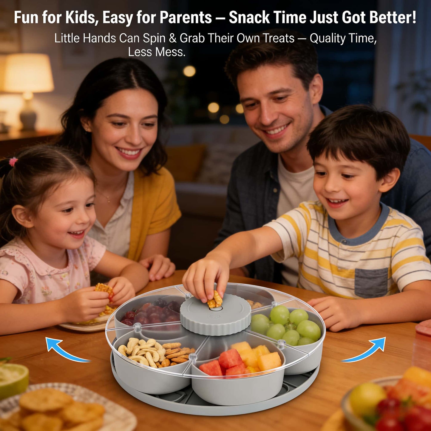 ✅ Rotating 5-Compartment Snack Tray👉Divided Spin & Snack Serving Tray