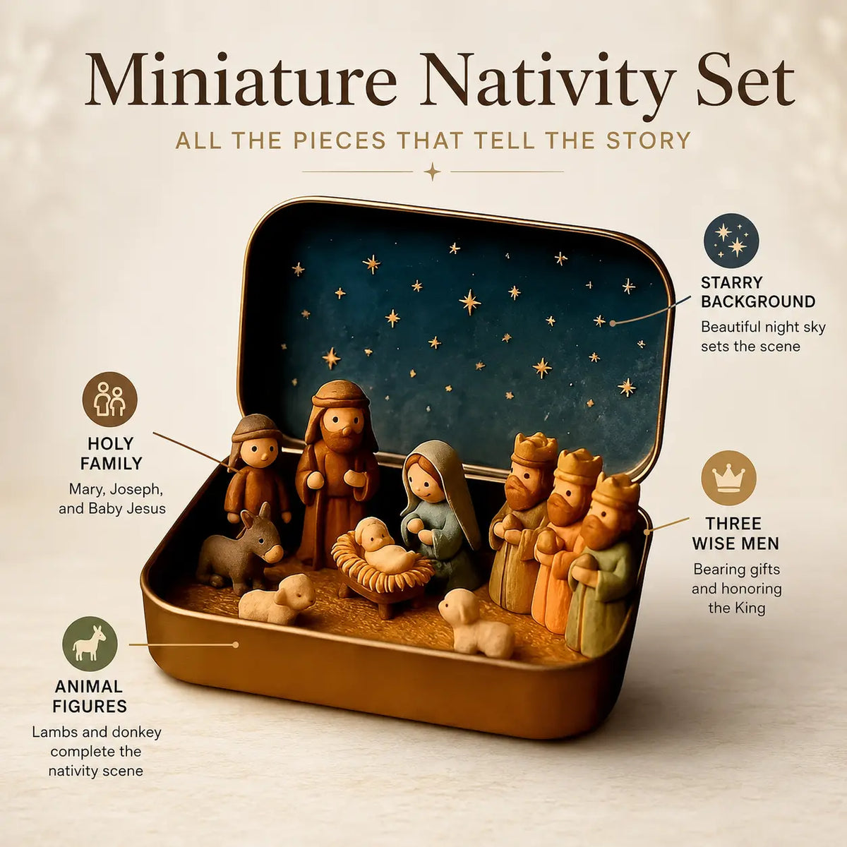 Pocket-Size Mini Nativity Scene Set with Storage Box – Hand-Painted Christmas Table Decor