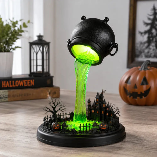🔥 LAST DAY 49% OFF – 🧙‍♀️ Glowing Witch Cauldron Desk Lamp | Spilling Green Magic Light with Haunted Castle, Pumpkins & Gothic Halloween Vibes 🧪✨