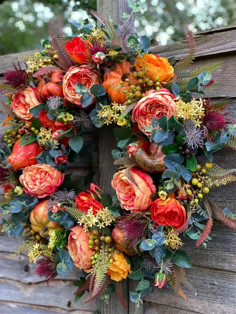 🔥Last Day 49% OFF💖 Handmade Fall Peony And Pumpkin Wreath - Year Round Wreath