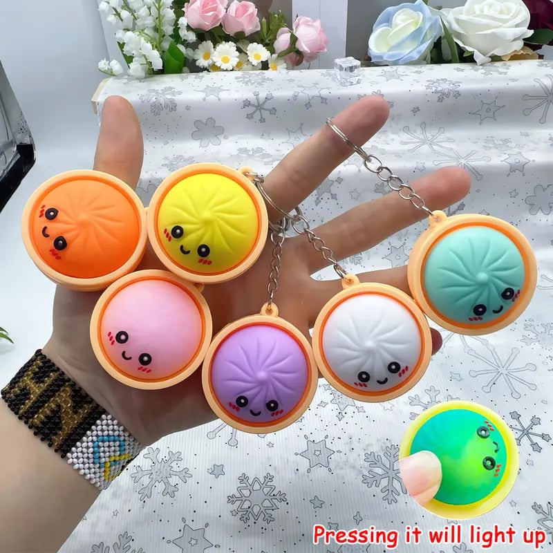 Buy 1 get 1 free!🥟Cute Dumpling Pressable Fidget Keychain-touch sensing light