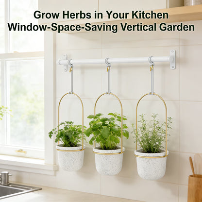 🌱 BESTSELLER |🌿Adjustable Hanging Window Planter Set – Metal Rod Plant Hanger with 3 Pots for Indoor & Outdoor Green Display
