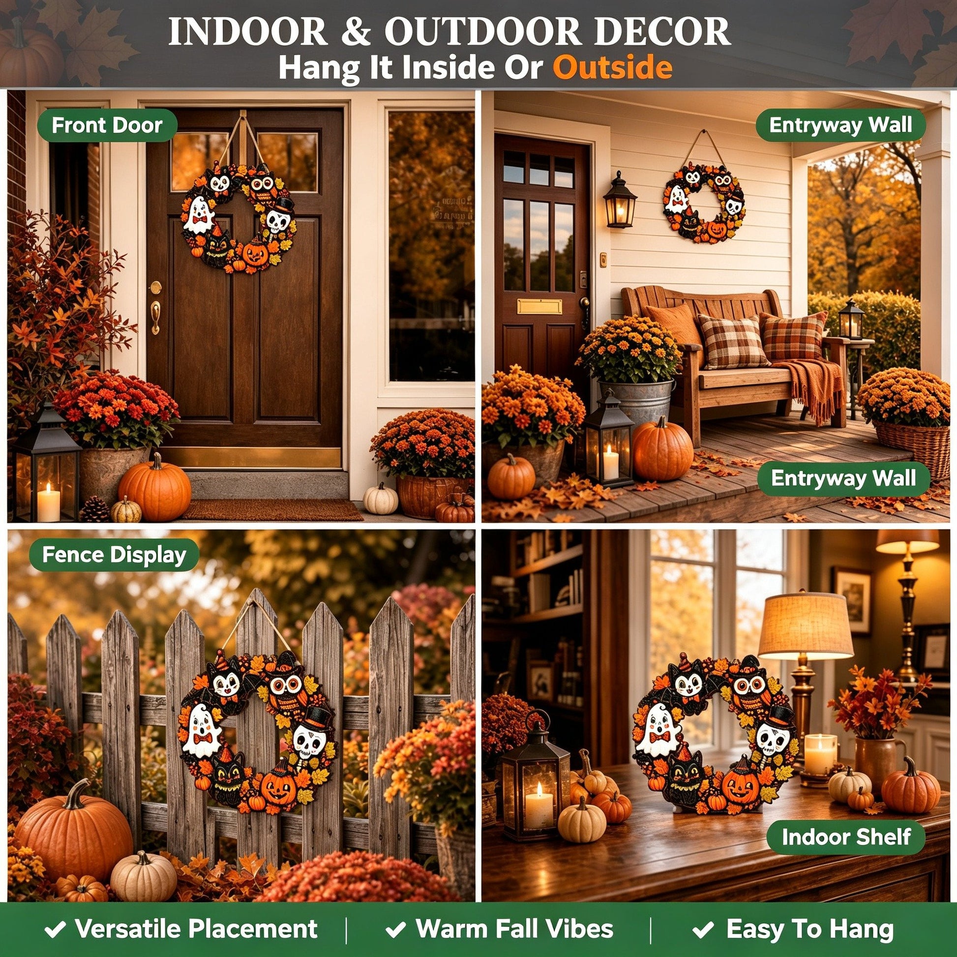 🎃 Hand-Carved 3D Halloween Wooden Door Hanger 👻