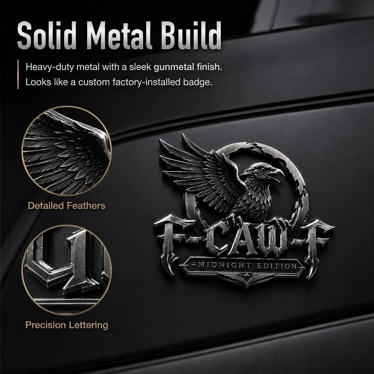 🦅 F-CAW-F Midnight Edition Metal Emblem - Premium Raven Badge For Drivers With Attitude