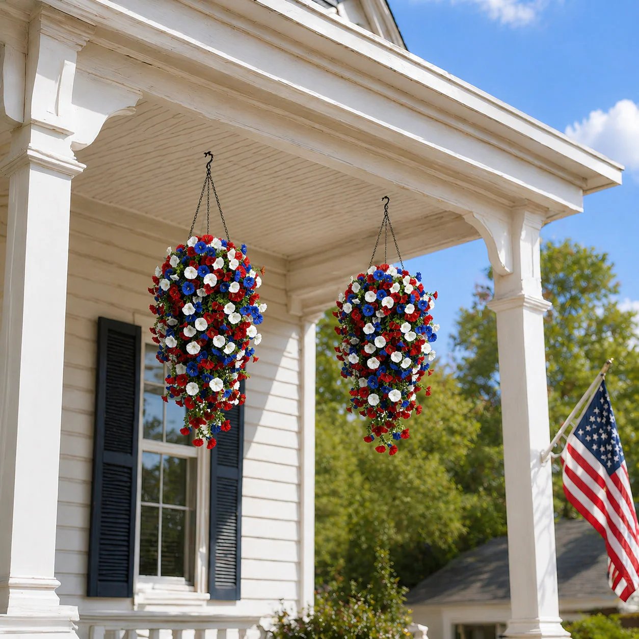 🏆Flash Sale-50% OFF⚡ 50K+ SOLD! Red, White & Blue Artificial Morning Glory Hanging Vines – 3-Piece Set