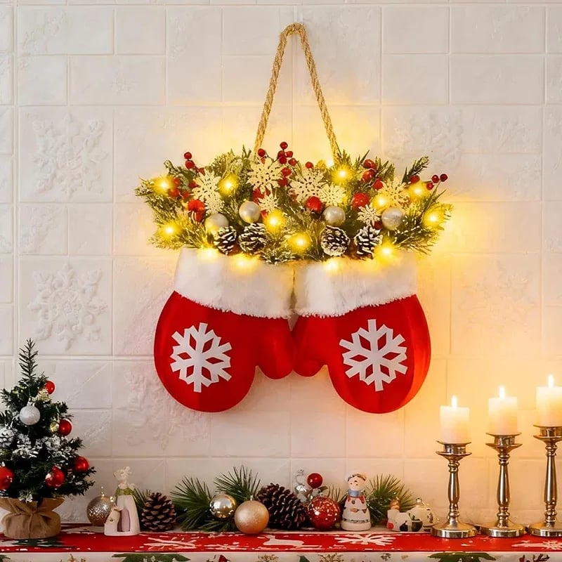 🔥49%OFF🎅 Flashing Christmas Glove Wreath · Create a warm and cosy Christmas atmosphere🧤🧦