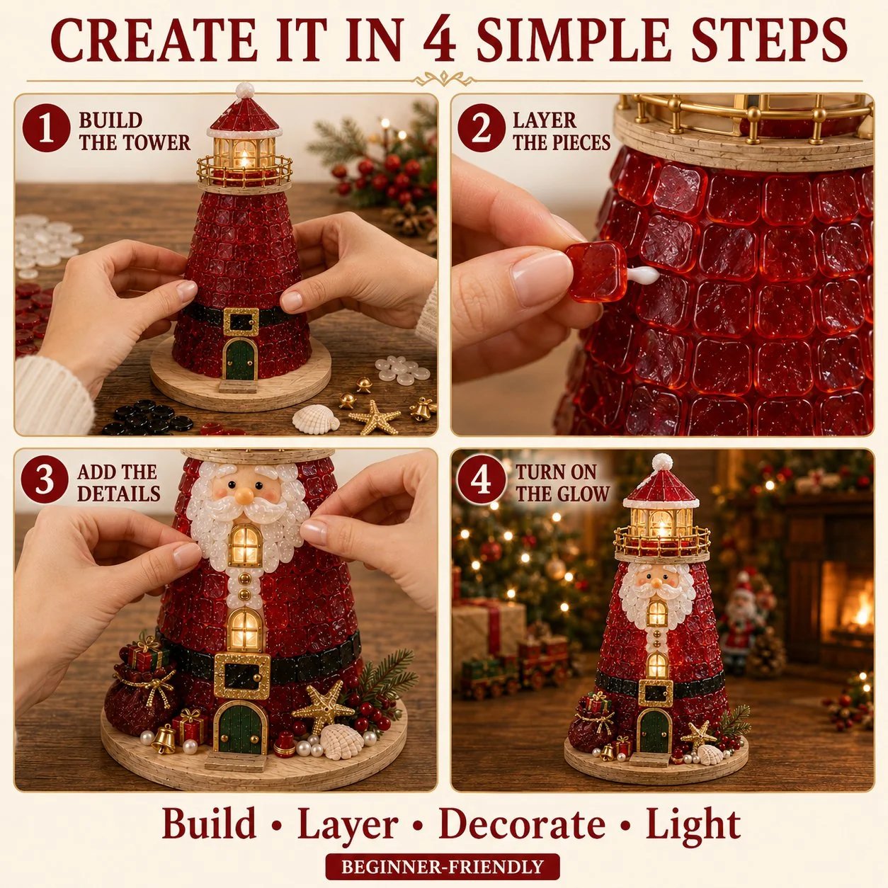 🔥 LAST DAY 49% OFF –🎄 DIY Lighted Christmas Sea Glass-Style Lighthouse Kit ✨