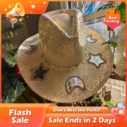 🌙🧡 Suncatcher Cowgirl Straw Prism Hat