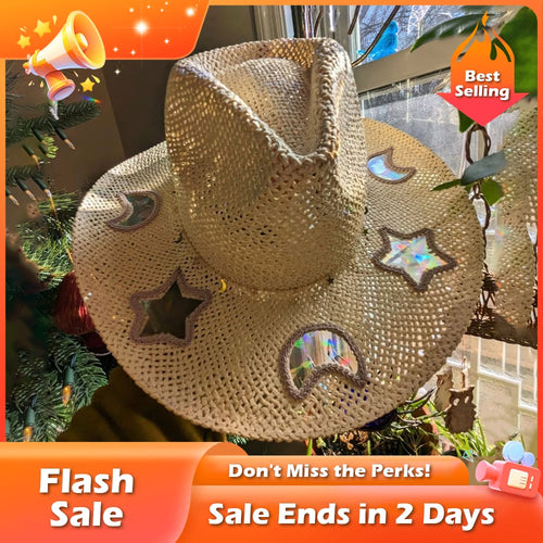 🌙🧡 Suncatcher Cowgirl Straw Prism Hat