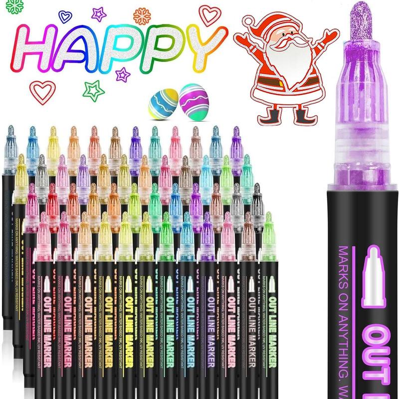 👍🔥👍8/12/24/36/48 Colors Double Line Outline Art Pen Marker Pen