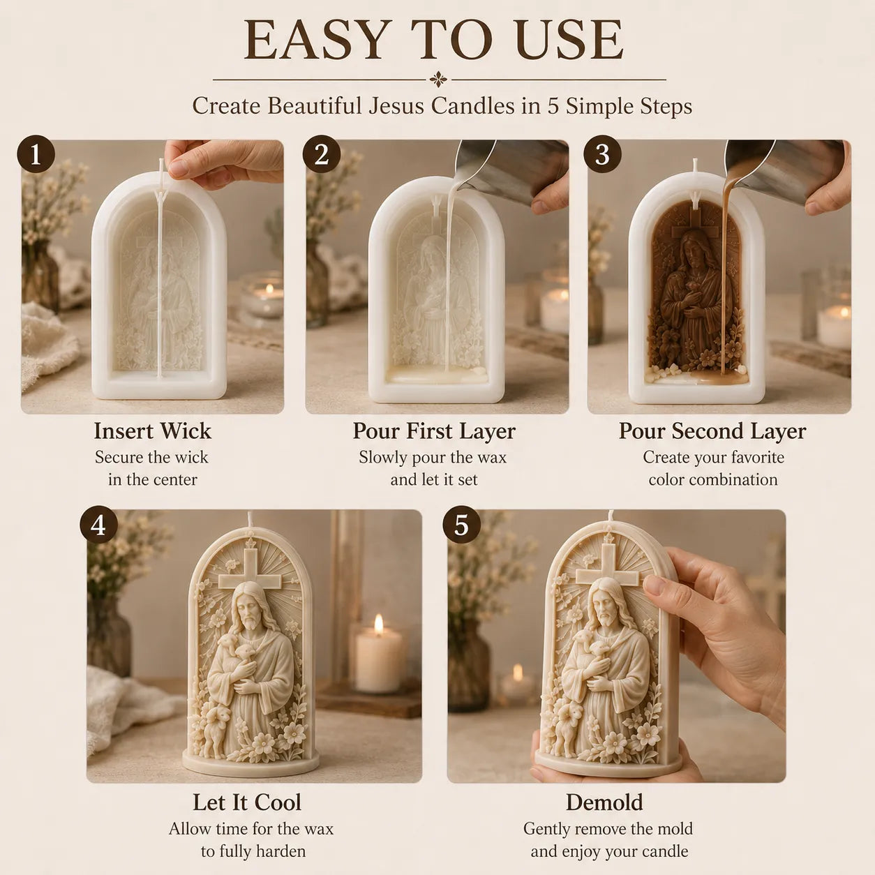 ⏳49% OFF – ✝️ Good Shepherd Jesus 3D Candle Mold Set