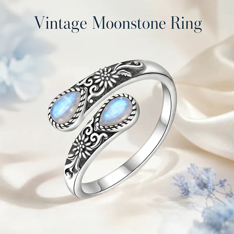 🔥🎁50% OFF🌙Moonstone Bloom Ring | Vintage Style • Adjustable Fit • Timeless Elegance