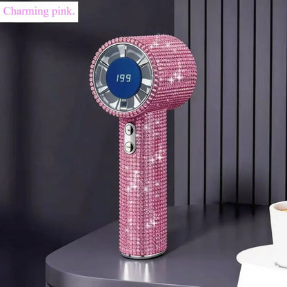 💎Luxury Diamond Bling Handheld Fan🌬️3 Speed Turbo Rechargeable Mini Fan With Digital Display