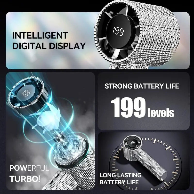 💎Luxury Diamond Bling Handheld Fan🌬️3 Speed Turbo Rechargeable Mini Fan With Digital Display