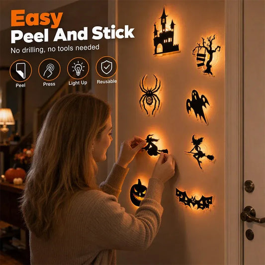 🎃 Halloween LED Silhouette Wall Light Stickers – Spooky Glow Made Easy! 👻✨